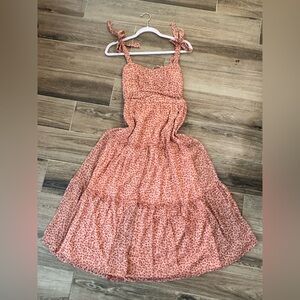 Pink and Fold Tiered Ruffled Sundress with Bow Staps